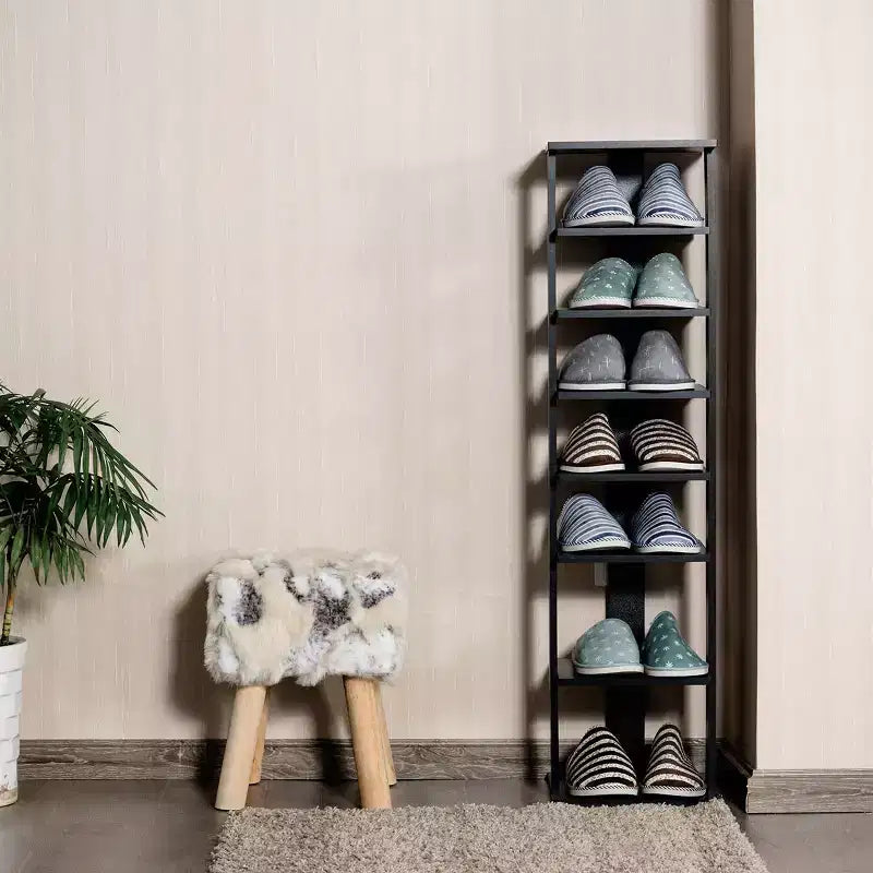 Costway Scarpiera in Legno a 7 Ripiani Scaffale Porta Scarpe Organizzatore Multiuso Scatola per Scarpe Bianco/Nero