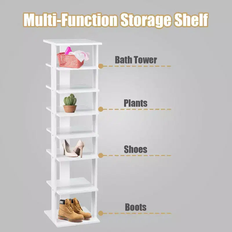 Costway Scarpiera in Legno a 7 Ripiani Scaffale Porta Scarpe Organizzatore Multiuso Scatola per Scarpe Bianco/Nero