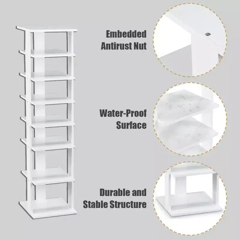 Costway Scarpiera in Legno a 7 Ripiani Scaffale Porta Scarpe Organizzatore Multiuso Scatola per Scarpe Bianco/Nero