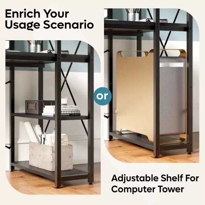 Scrivania per computer Bestier da 119 cm con libreria reversibile, scrivania da scrittura rialzata per ufficio/studio/gioco