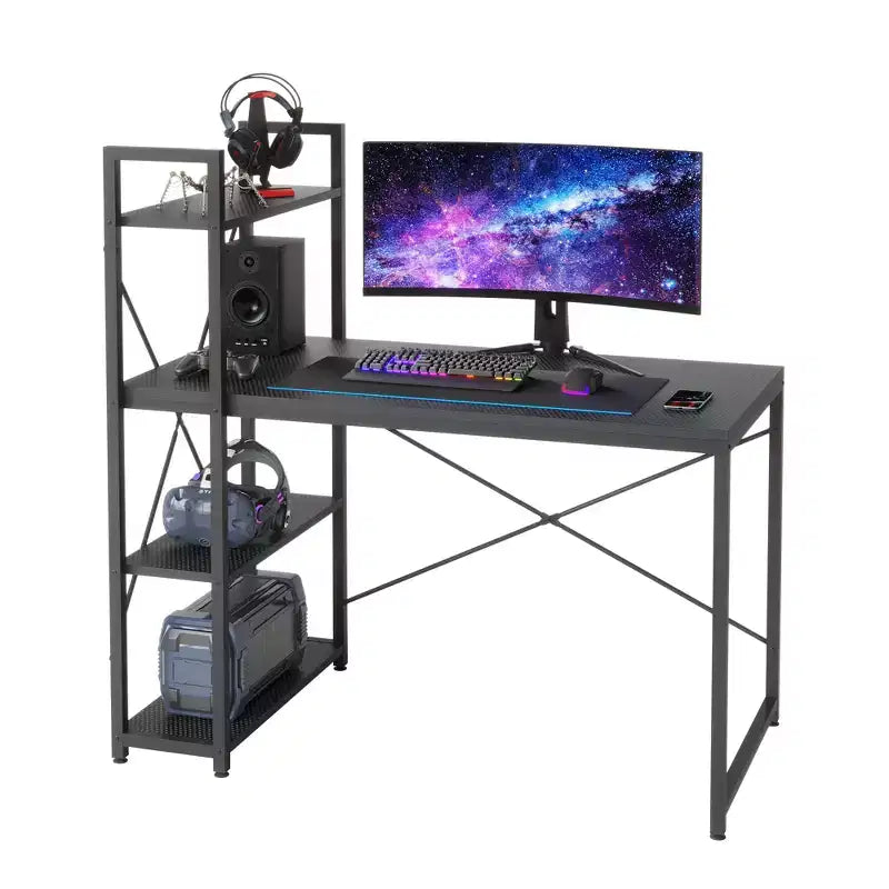 Scrivania per computer Bestier da 119 cm con libreria reversibile, scrivania da scrittura rialzata per ufficio/studio/gioco
