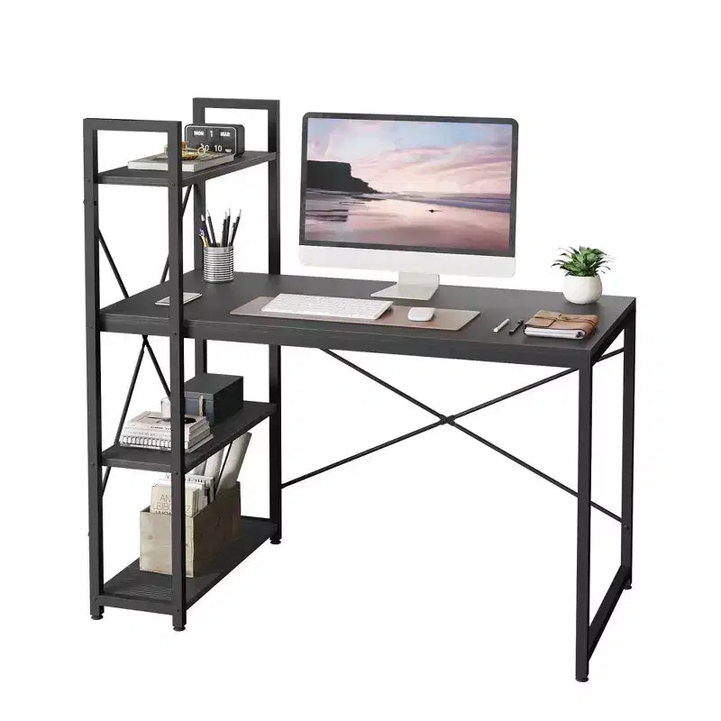 Scrivania per computer Bestier da 119 cm con libreria reversibile, scrivania da scrittura rialzata per ufficio/studio/gioco