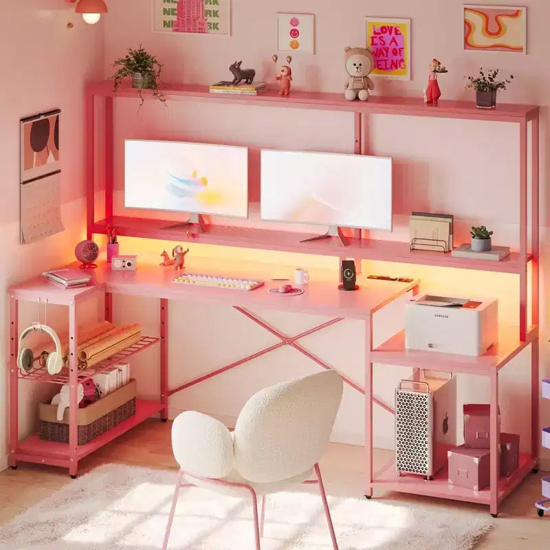 Bestier 71.5 Inch L-Shaped Computer Desk with Power Outlets