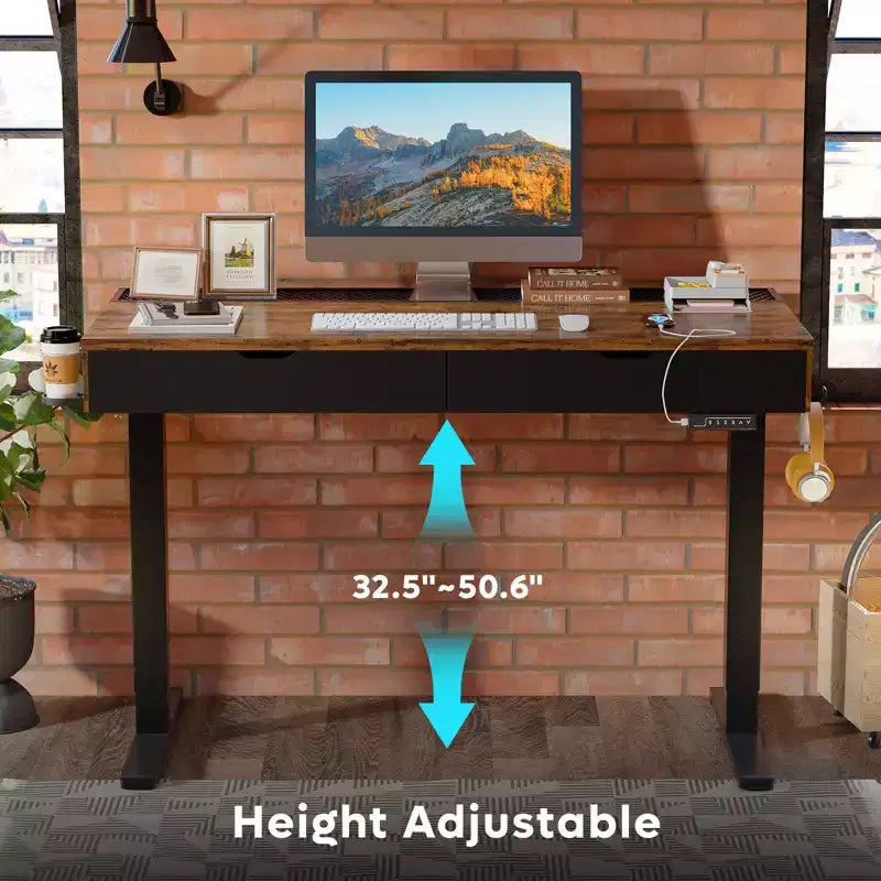 Scrivania elettrica Bestier 47 x 24 pollici con doppio cassetto e luce LED per ufficio domestico, scrivania regolabile in altezza, scrivania per computer