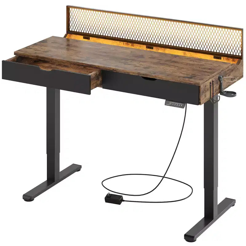 Scrivania elettrica Bestier 47 x 24 pollici con doppio cassetto e luce LED per ufficio domestico, scrivania regolabile in altezza, scrivania per computer