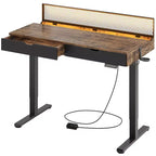 Scrivania elettrica Bestier 47 x 24 pollici con doppio cassetto e luce LED per ufficio domestico, scrivania regolabile in altezza, scrivania per computer