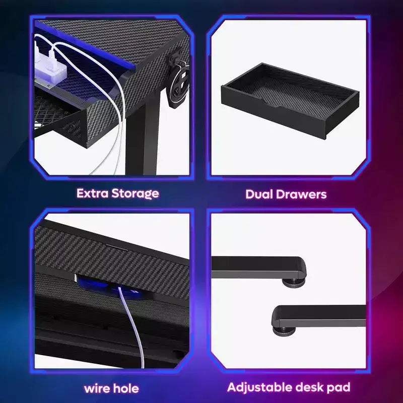 Scrivania elettrica Bestier 47 x 24 pollici con doppio cassetto e luce LED per ufficio domestico, scrivania regolabile in altezza, scrivania per computer