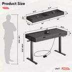 Scrivania elettrica Bestier 47 x 24 pollici con doppio cassetto e luce LED per ufficio domestico, scrivania regolabile in altezza, scrivania per computer