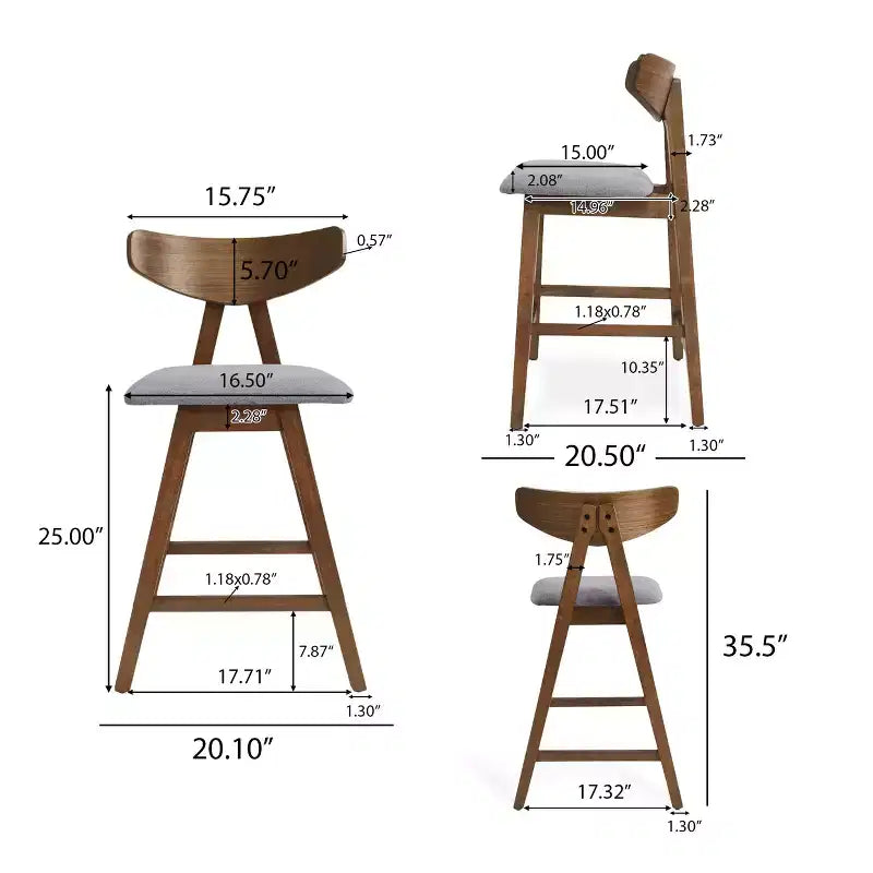 Sgabelli da Bancone GDFStudio Sunapee in Tessuto Imbottito in Legno Moderno di Metà Secolo da 25 Pollici (Set di 2)