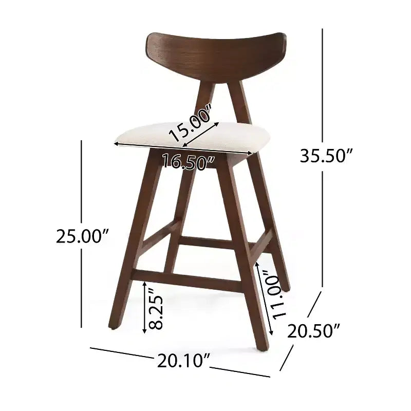 Sgabelli da Bancone GDFStudio Sunapee in Tessuto Imbottito in Legno Moderno di Metà Secolo da 25 Pollici (Set di 2)