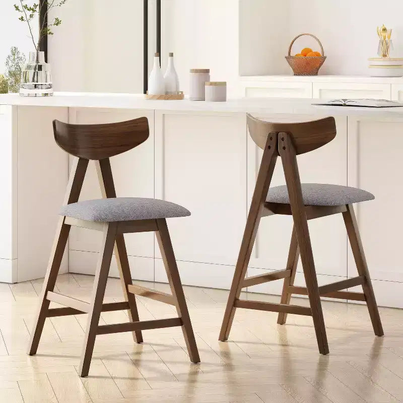Sgabelli da Bancone GDFStudio Sunapee in Tessuto Imbottito in Legno Moderno di Metà Secolo da 25 Pollici (Set di 2)