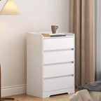 Cassettiera a 4 cassetti, senza maniglie, bianca, per camera da letto, armadio in legno impermeabile con telaio robusto per soggiorno, ingresso