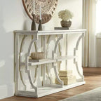Crestview Collection Tavolo Consolle Rettangolare Bianco Antico Stile Rustico 64 x 15 con Libreria per Soggiorno Camera da Letto Comodino