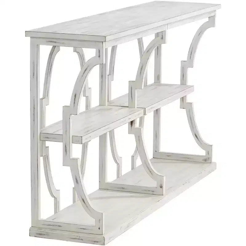 Crestview Collection Tavolo Consolle Rettangolare Bianco Antico Stile Rustico 64 x 15 con Libreria per Soggiorno Camera da Letto Comodino