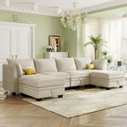 Divano Sezionale Modulare a U Moderno, Divano Letto Convertibile con Chaise Reversibile
