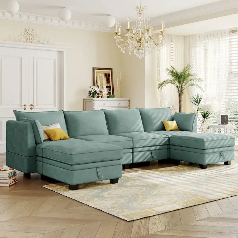 Divano Sezionale Modulare a U Moderno, Divano Letto Convertibile con Chaise Reversibile
