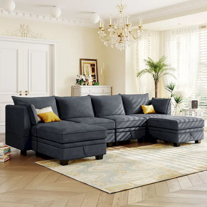 Divano Sezionale Modulare a U Moderno, Divano Letto Convertibile con Chaise Reversibile