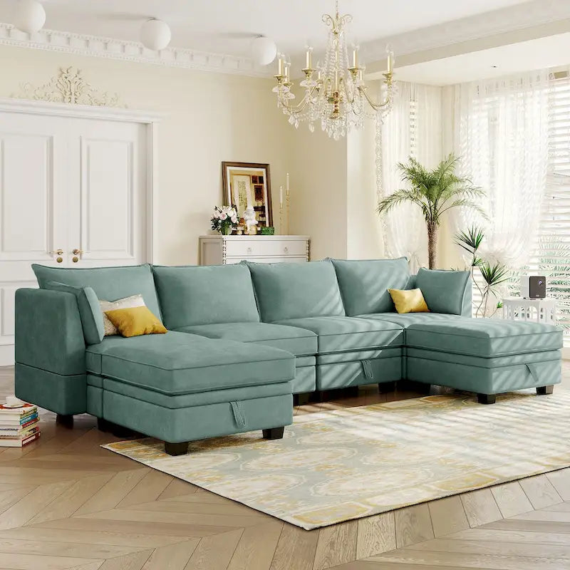 Divano Sezionale Modulare a U Moderno, Divano Letto Convertibile con Chaise Reversibile