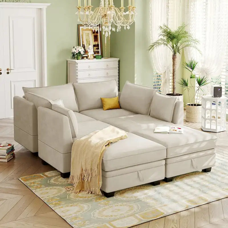 Divano Sezionale Modulare a U Moderno, Divano Letto Convertibile con Chaise Reversibile