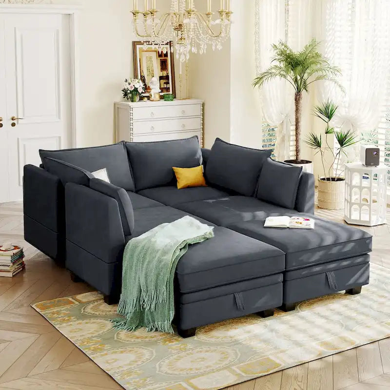Divano Sezionale Modulare a U Moderno, Divano Letto Convertibile con Chaise Reversibile