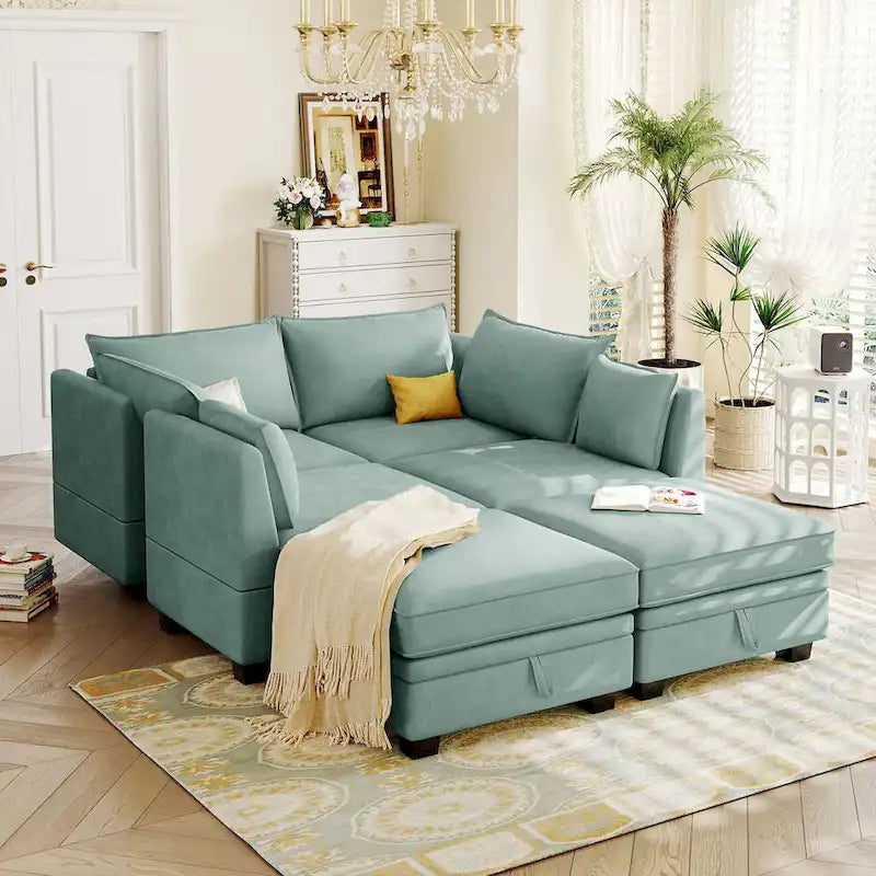 Divano Sezionale Modulare a U Moderno, Divano Letto Convertibile con Chaise Reversibile
