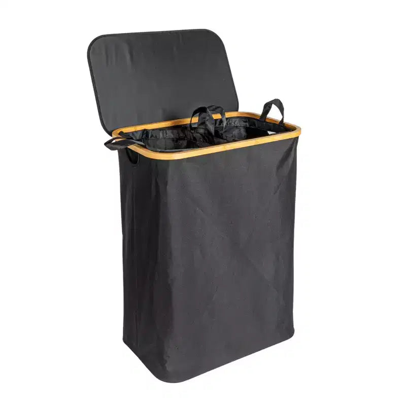 Cesto per la biancheria elegante con doppio rivestimento in rete e coperchio, nero