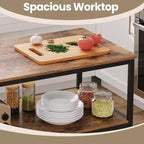 Isola da Cucina con 3 Ripiani, Tavolo a isola, Mensola da Cucina Larga 120 cm con Ampio Piano di Lavoro, Struttura Stabile in Acciaio, Industriale, Facile da Montare