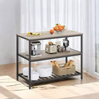 Isola da Cucina con 3 Ripiani, Tavolo a isola, Mensola da Cucina Larga 120 cm con Ampio Piano di Lavoro, Struttura Stabile in Acciaio, Industriale, Facile da Montare