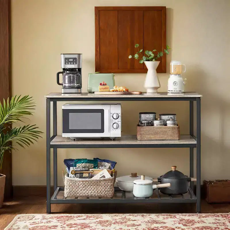 Isola da Cucina con 3 Ripiani, Tavolo a isola, Mensola da Cucina Larga 120 cm con Ampio Piano di Lavoro, Struttura Stabile in Acciaio, Industriale, Facile da Montare