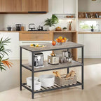 Isola da Cucina con 3 Ripiani, Tavolo a isola, Mensola da Cucina Larga 120 cm con Ampio Piano di Lavoro, Struttura Stabile in Acciaio, Industriale, Facile da Montare