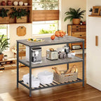 Isola da Cucina con 3 Ripiani, Tavolo a isola, Mensola da Cucina Larga 120 cm con Ampio Piano di Lavoro, Struttura Stabile in Acciaio, Industriale, Facile da Montare