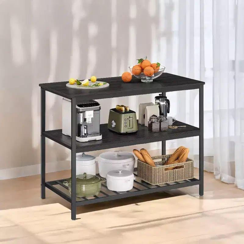 Isola da Cucina con 3 Ripiani, Tavolo a isola, Mensola da Cucina Larga 120 cm con Ampio Piano di Lavoro, Struttura Stabile in Acciaio, Industriale, Facile da Montare