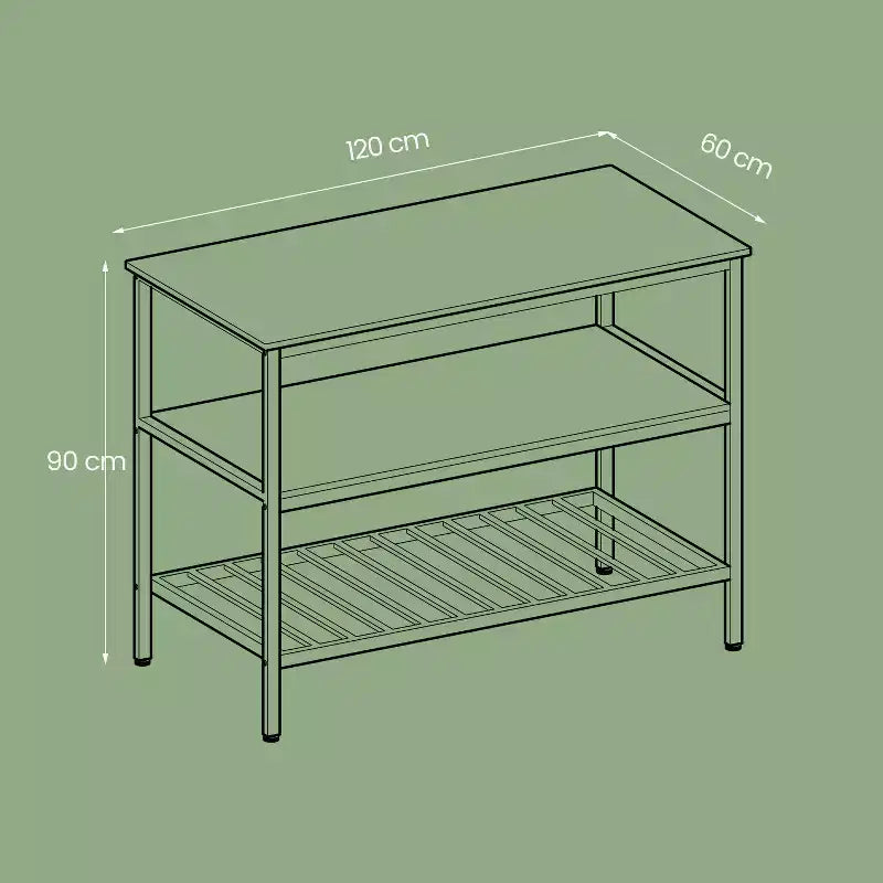 Isola da Cucina con 3 Ripiani, Tavolo a isola, Mensola da Cucina Larga 120 cm con Ampio Piano di Lavoro, Struttura Stabile in Acciaio, Industriale, Facile da Montare