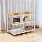 Isola da Cucina con 3 Ripiani, Tavolo a isola, Mensola da Cucina Larga 120 cm con Ampio Piano di Lavoro, Struttura Stabile in Acciaio, Industriale, Facile da Montare