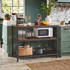 Isola da Cucina con 3 Ripiani, Tavolo a isola, Mensola da Cucina Larga 120 cm con Ampio Piano di Lavoro, Struttura Stabile in Acciaio, Industriale, Facile da Montare