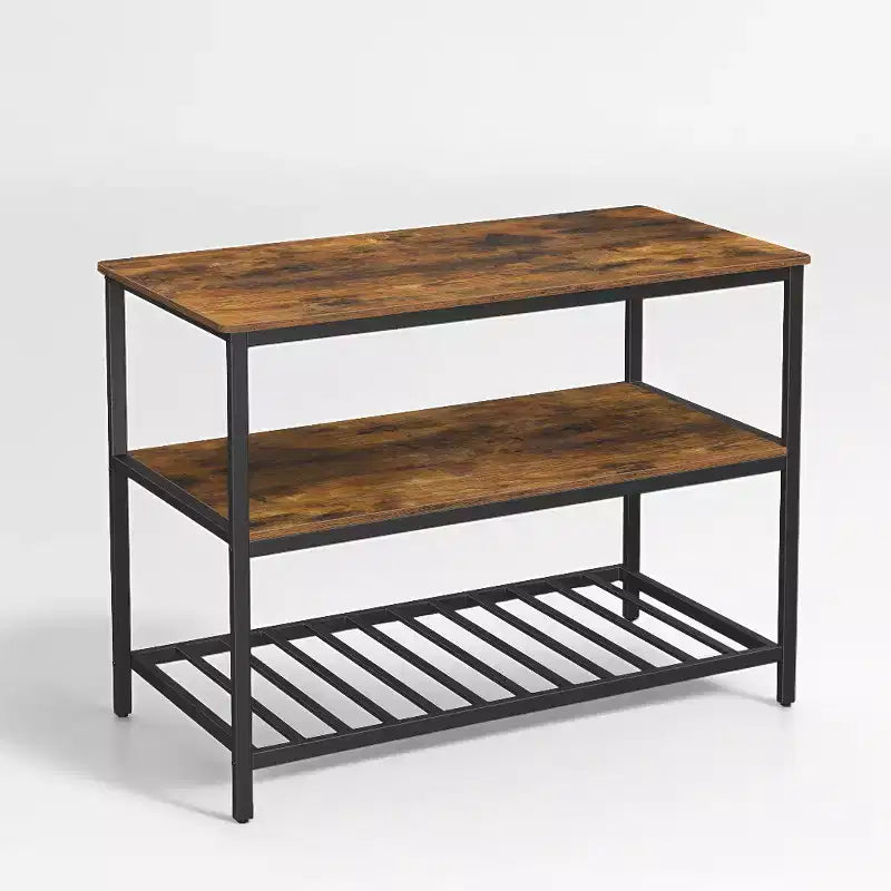 Isola da Cucina con 3 Ripiani, Tavolo a isola, Mensola da Cucina Larga 120 cm con Ampio Piano di Lavoro, Struttura Stabile in Acciaio, Industriale, Facile da Montare