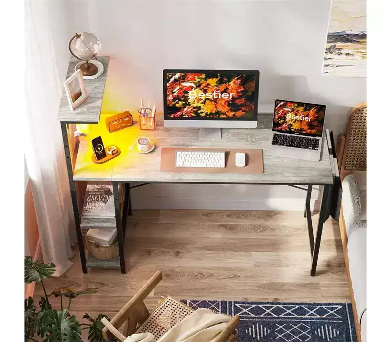 Bestier Scrivania da gaming a LED da 52 pollici con 4 ripiani e borsa portaoggetti