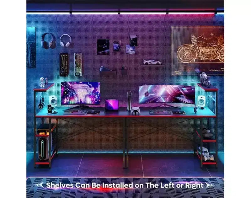 Bestier Scrivania da gaming a LED da 52 pollici con 4 ripiani e borsa portaoggetti