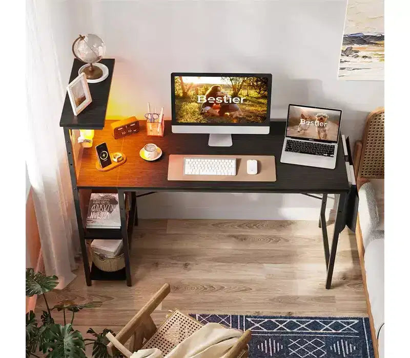 Bestier Scrivania da gaming a LED da 52 pollici con 4 ripiani e borsa portaoggetti