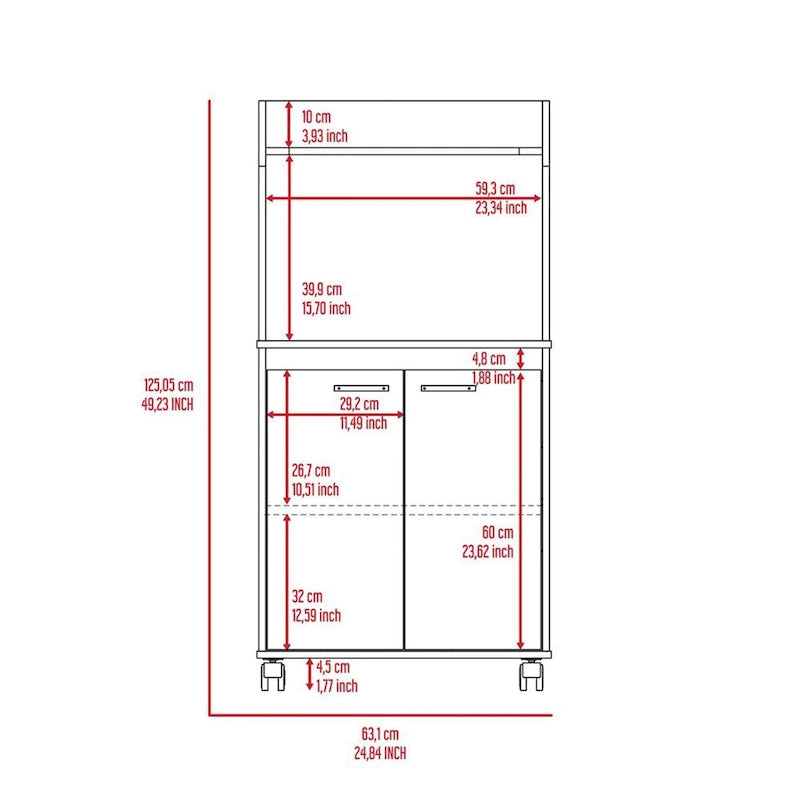 Carrello per microonde da cucina moderno con 1 ripiano e 2 ante