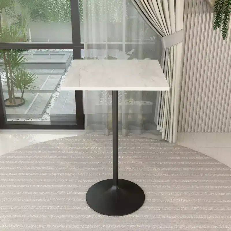 LeisureMod Verve Tavolo da Bar Quadrato da 27 - Tavolo Moderno con Piano in Resina e Base a Colonna in Acciaio Nero, Altezza Contro per Cucina, Casa e Pub