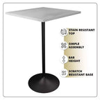 LeisureMod Verve Tavolo da Bar Quadrato da 27 - Tavolo Moderno con Piano in Resina e Base a Colonna in Acciaio Nero, Altezza Contro per Cucina, Casa e Pub
