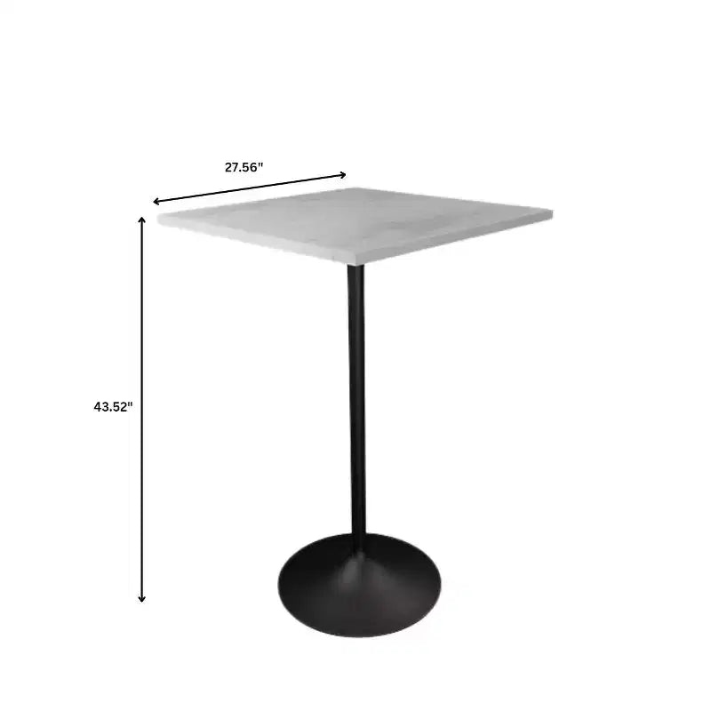 LeisureMod Verve Tavolo da Bar Quadrato da 27 - Tavolo Moderno con Piano in Resina e Base a Colonna in Acciaio Nero, Altezza Contro per Cucina, Casa e Pub