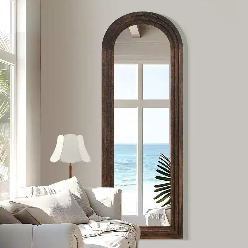 Specchio Decorativo da Parete Dovelina Arched in Legno con Gradini, Specchio da Appendere