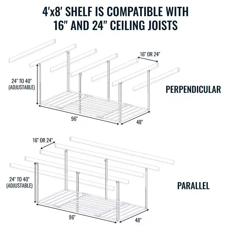 StoreYourBoard 4' x 8' Faber portaoggetti da garage a soffitto con ganci | Capacità 317 kg