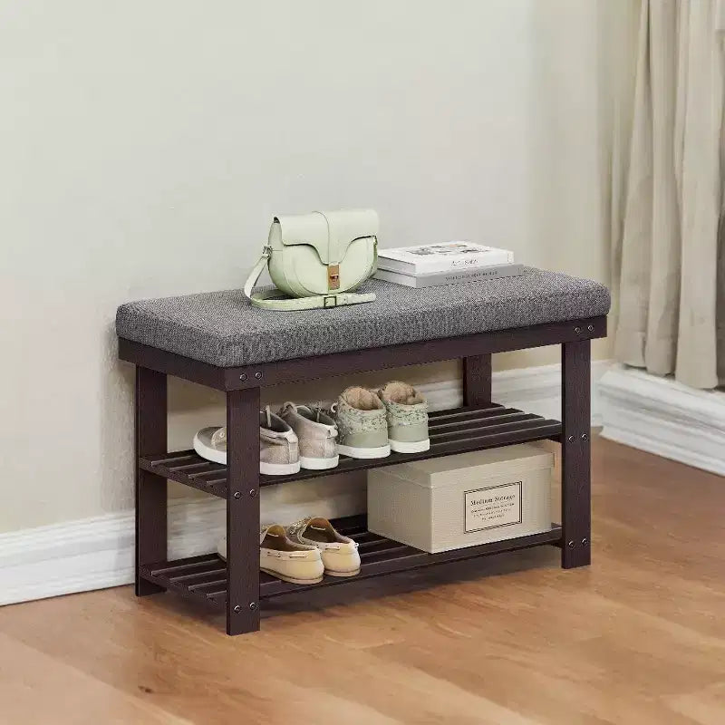 Panca scarpiera in bambù, scarpiera a 3 livelli, organizer stabile per scarpe per ingresso, soggiorno, sedile con portata fino a 150 kg, 29 x 71 x 49 cm