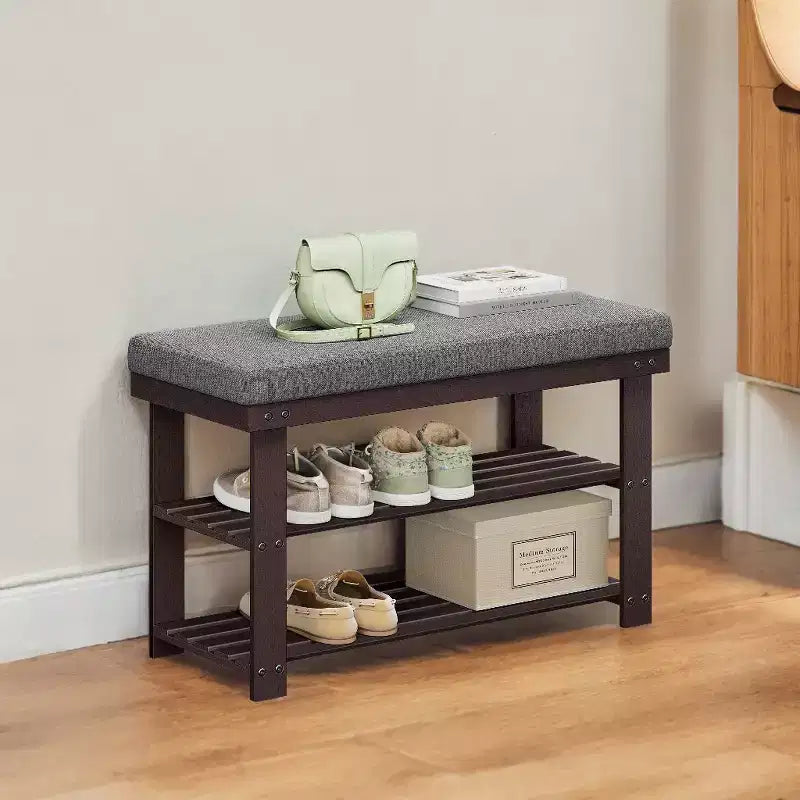 Panca scarpiera in bambù, scarpiera a 3 livelli, organizer stabile per scarpe per ingresso, soggiorno, sedile con portata fino a 150 kg, 29 x 71 x 49 cm