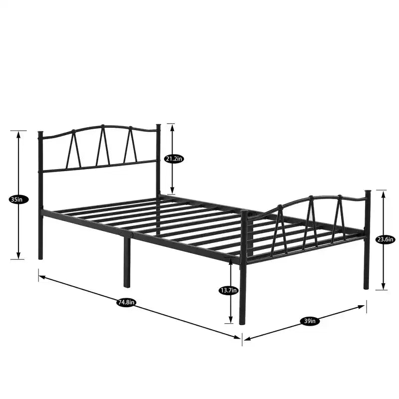 Struttura letto a piattaforma in metallo VECELO con testiera e pediera | Struttura letto Queen, Full, Twin con contenitore | Struttura letto resistente, non è necessaria la rete a molle