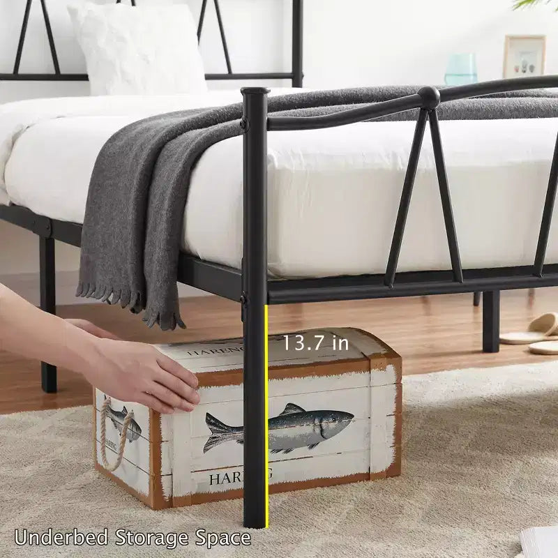 Struttura letto a piattaforma in metallo VECELO con testiera e pediera | Struttura letto Queen, Full, Twin con contenitore | Struttura letto resistente, non è necessaria la rete a molle
