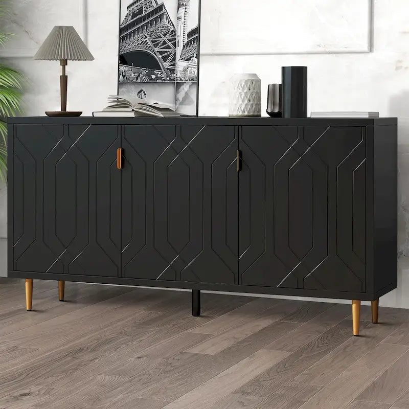 Elegante credenza in legno di metà secolo con tre ripiani interni